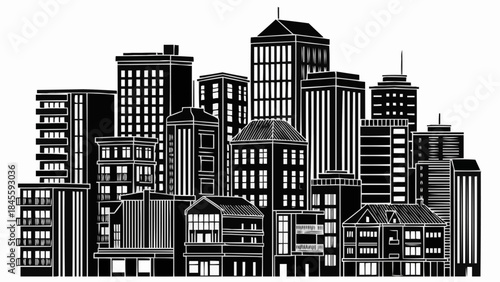 Diverse Cityscape Silhouette of Tall Buildings and Structures.