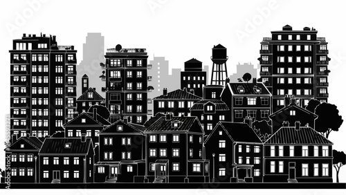 Diverse Cityscape with Residential and Commercial Buildings.