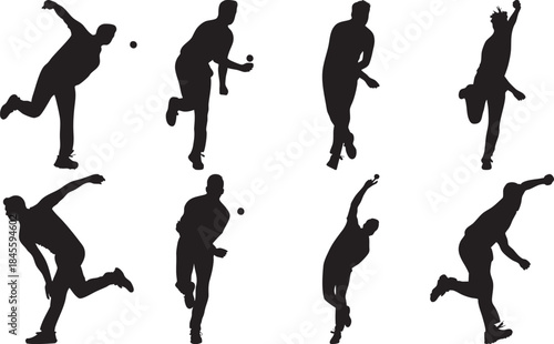 Dynamic silhouettes of people playing with balls in various poses