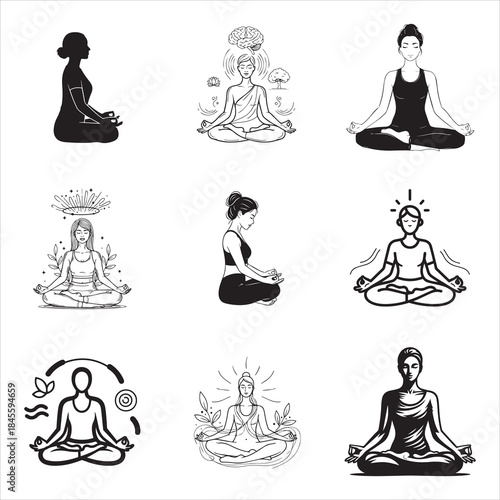 Peace centered meditation yoga woman vector enhancing clarity peace emotional wellness and balance
