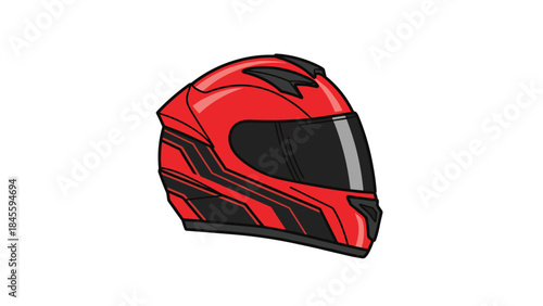 A sleek red motorcycle helmet with intricate black details and a dark visor, representing safety and style for riders on the open road.