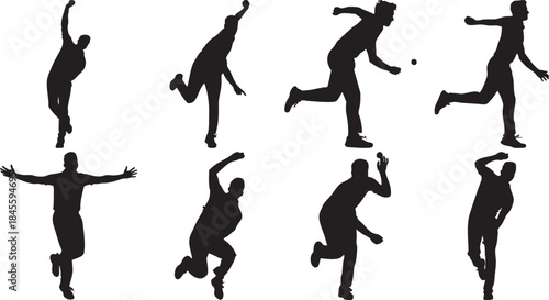 Silhouettes of people jumping and dancing on transparent background