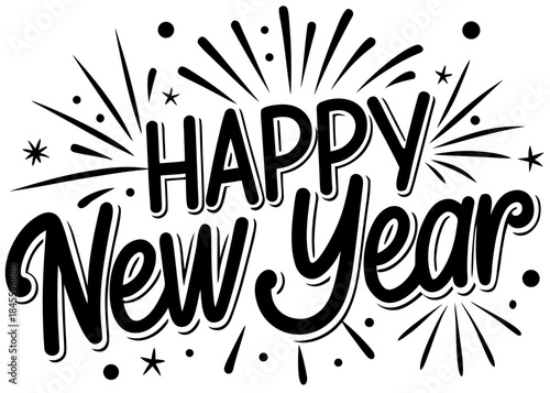 Happy New Year Wreath Illustration with Holly Berries and Festive Typography Design