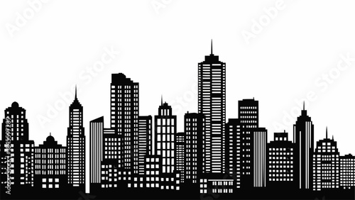 Silhouette of a Modern City Skyline with Diverse Architectural Styles.