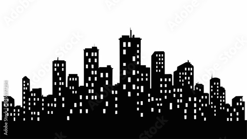 Silhouette of a sprawling city skyline at night with glowing windows.