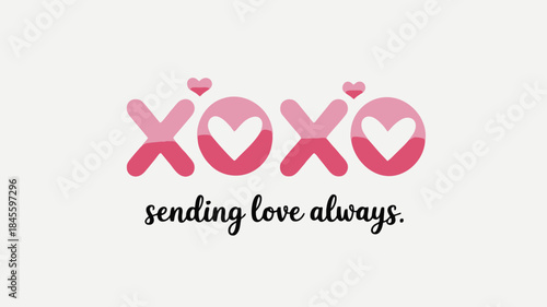 Minimalist design with xoxo in gradient pink, love message with hearts