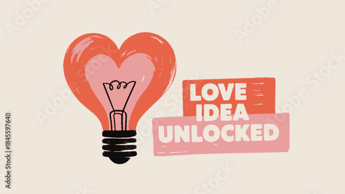 A creative illustration of a heart shaped lightbulb with love idea unlocked text