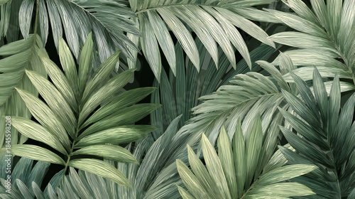 Green Palm Leaves Botanical Pattern
