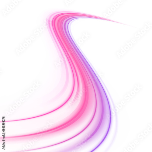Glowing light trails form a dynamic spiral in motion. Neon curves create a sense of acceleration and power. Abstract futuristic illustration representing speed, energy and digital transformation.