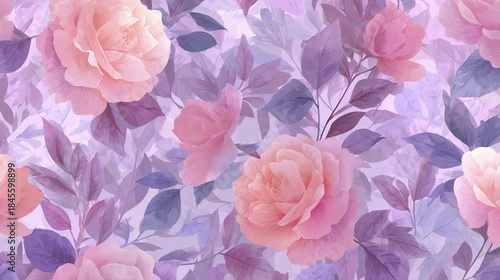 Pink Purple Roses Floral Pattern - Seamless Botanical Design
