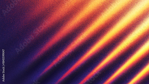 Dynamic grainy surface with glowing diagonal streaks over deep violet background created from thousands of individual dots. Warm sparkling waves creating depth movement for modern graphic visuals