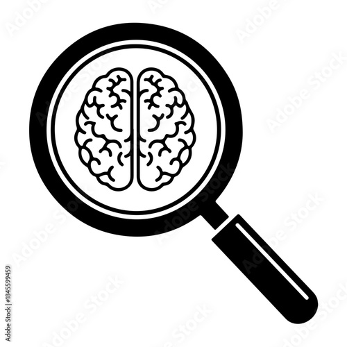 Brain Analysis Icon with Magnifying Glass Intelligence Research Concept