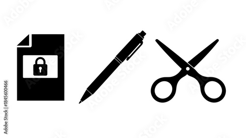 Minimalist Office and Security Icons in Monochrome Style