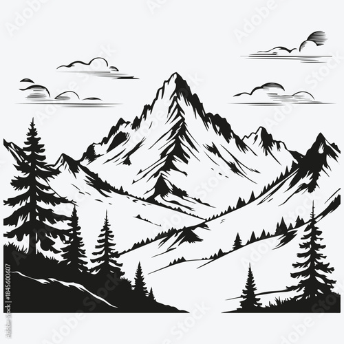 Minimalist mountain landscape sketch illustration vector