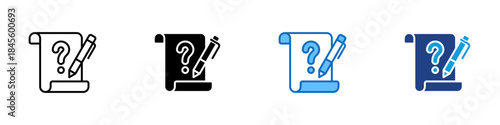 Assignment Help Multiple Style Icon Design Vector - Document with question mark and pencil symbolizing homework, tasks, and academic problem solving