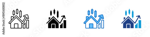 Property Growth Multiple Style Icon Design Vector - house with rising chart elements symbolizing property growth, real estate investment, and increasing home value