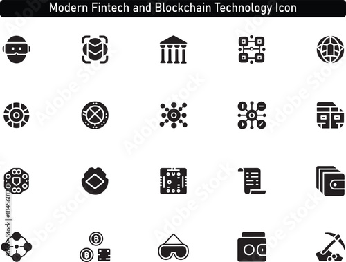 Modern Fintech and Blockchain Technology Icon Set – Digital Finance Vector Symbols