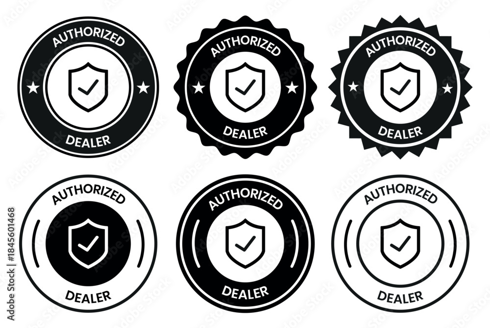 Fototapeta premium Authorized dealer label icon design. Trusted supplier label with check. Validated distributor stamp design. Trusted partnership badge. Distributor authorization label. Vector illustration