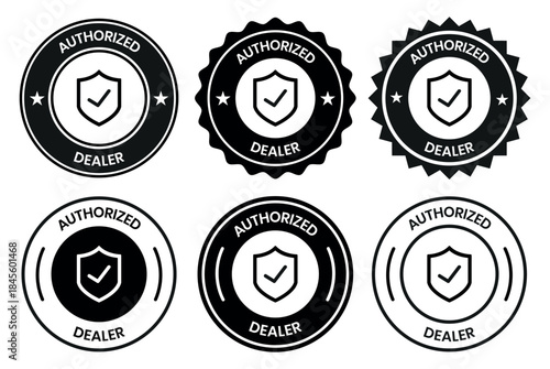 Authorized dealer label icon design. Trusted supplier label with check. Validated distributor stamp design. Trusted partnership badge. Distributor authorization label. Vector illustration
