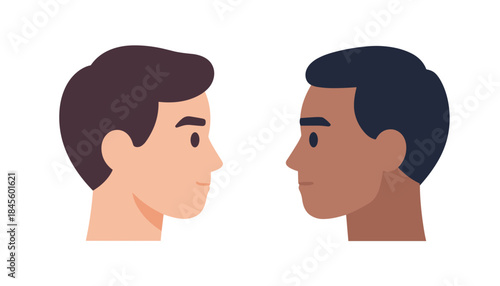 Side profile illustrations of young Caucasian and Black men  