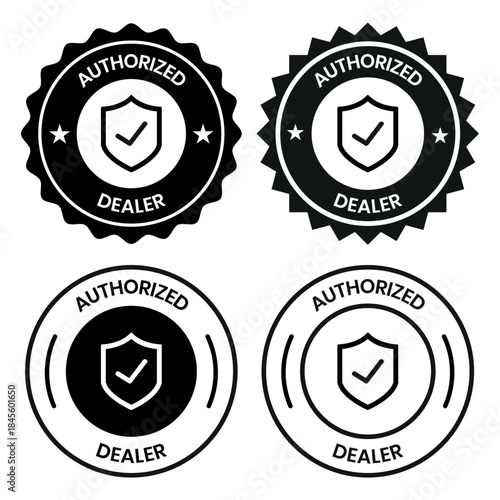 Authorized dealer label icon design. Trusted supplier label with check. Validated distributor stamp design. Trusted partnership badge. Distributor authorization label. Vector illustration