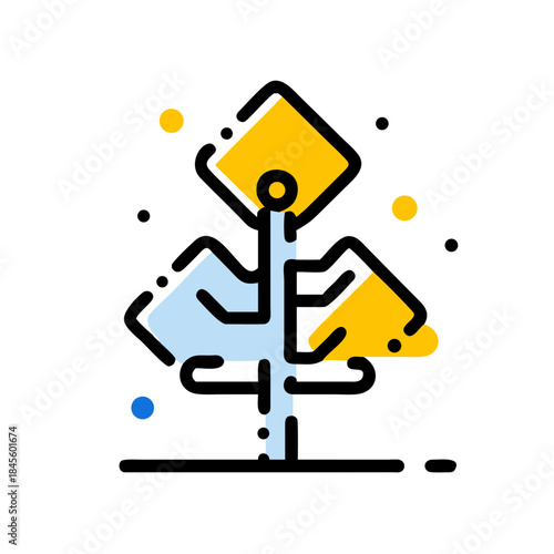 A stylized illustration of a multi-directional signpost pointing towards various possibilities