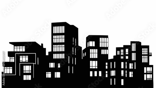 Modern Cityscape Silhouette of Buildings and Apartments.
