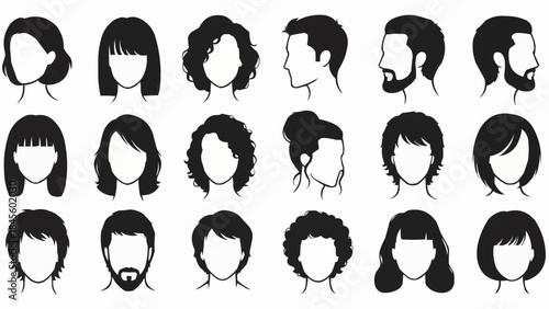 Collection of Diverse Hairstyles and Silhouettes for Men and Women.