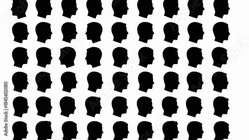 Collection of diverse human head silhouettes in profile view.