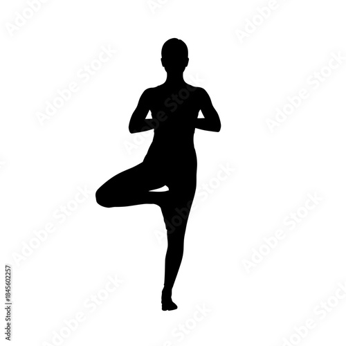 Empowering silhouette of woman practicing tree pose for wellness and balance, a modern approach to fitness and mindfulness promoting inner peace and health