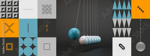 Newton's cradle. Business concept. Abstract geometrical pattern. Mosaic. Vector illustration for poster, cover, brochure, card, presentation, flyer or banner.