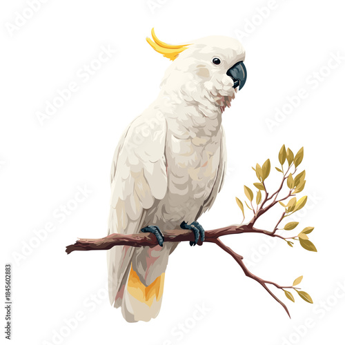 Vector illustration of a cockatoo on a branch isolated on a white background