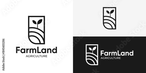 Creative simple farm land logo template. Modern ecology, hills, farm, field logo design vector illustration.