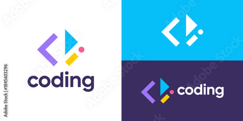 Creative modern code logo template. Abstract code with arrow up launch computing coding logo design vector illustration.