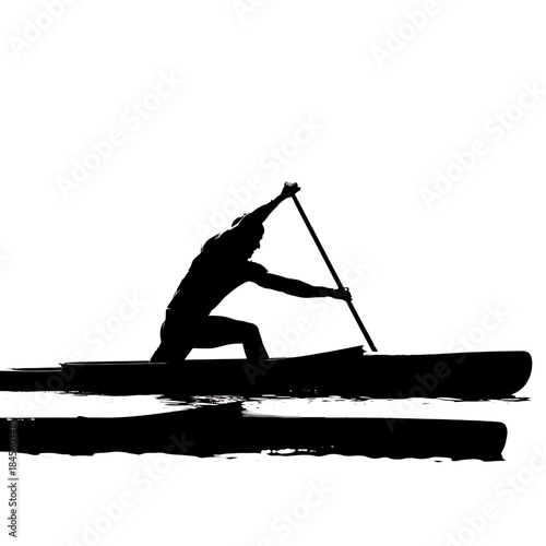 Powerful silhouette of rower in action, gliding through water with stunning focus and determination, embodying strength and athleticism, a modern sports scene