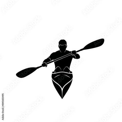 Dynamic silhouette of a kayaker paddling, perfect for adventure brands, fitness campaigns, or outdoor recreation promotions, conveying strength and determination