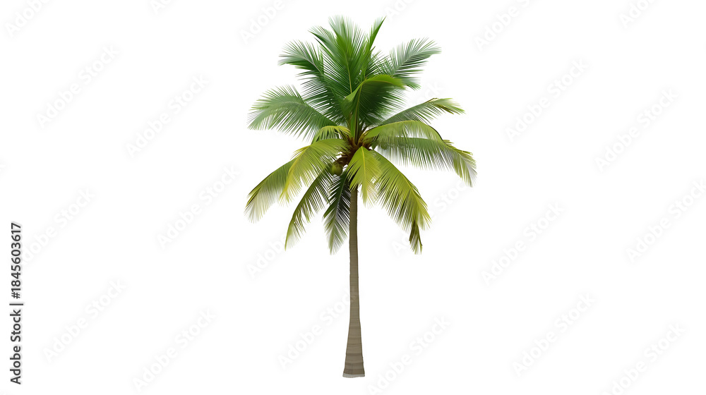 Obraz premium Tall palm tree with vibrant green leaves on white background