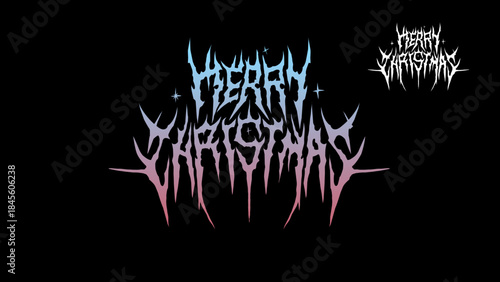 Merry Christmas gothic lettering logo in black metal style with sharp icicle spikes vector design, dark holiday typography for streetwear, poster, and apparel