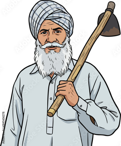 Indian Punjabi farmer with tool vector illustration