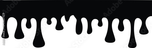 Dripping Liquid Black color, Flowing liquid dripping from above. Liquid paint splash, chocolate flow border, caramel splatter leak, melt paint Hand drawn liquid paint drops on an isolated background. 
