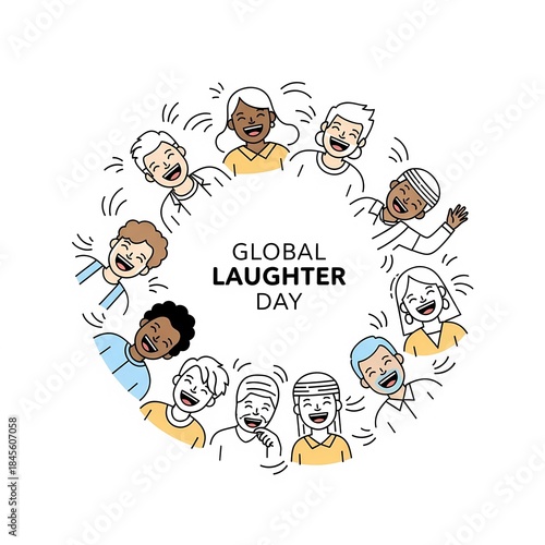 Global Laughter Day Diverse People Laughing Circle Illustration