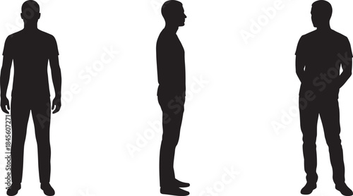 Executive Business Team Silhouette: Diverse Group of Male and Female Professionals Standing Confidently in Corporate Suits and Dresses Vector Illustration.