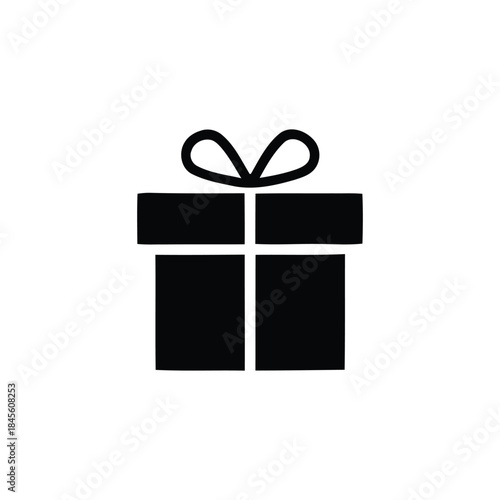 Minimalist black gift box icon for celebration and special occasion design