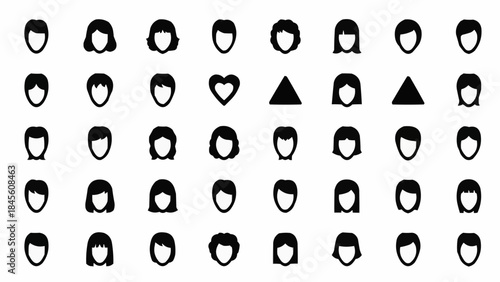 Collection of Diverse Female Hairstyle Icons and Silhouettes.