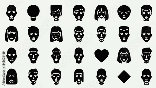Collection of Diverse Human Face Icons and Symbols.