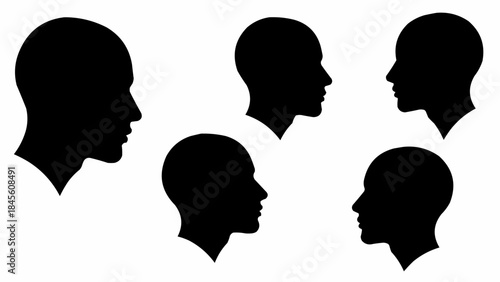 Collection of Diverse Human Head Silhouettes in Profile View.