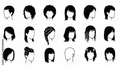 Collection of Diverse Hairstyle Illustrations for Artistic Reference.