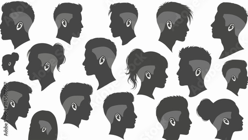Collection of Diverse Human Head Silhouettes with Modern Hairstyles.