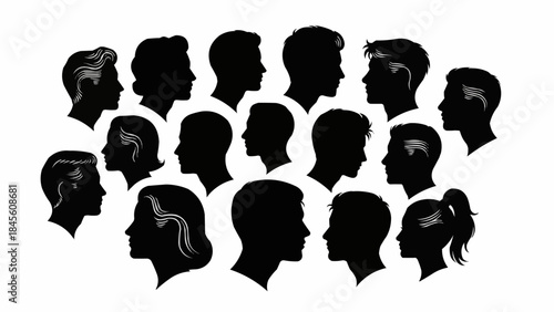 Diverse Group of People Silhouettes Facing Different Directions.