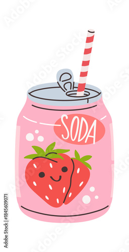 Opened strawberry soda fizzy drink